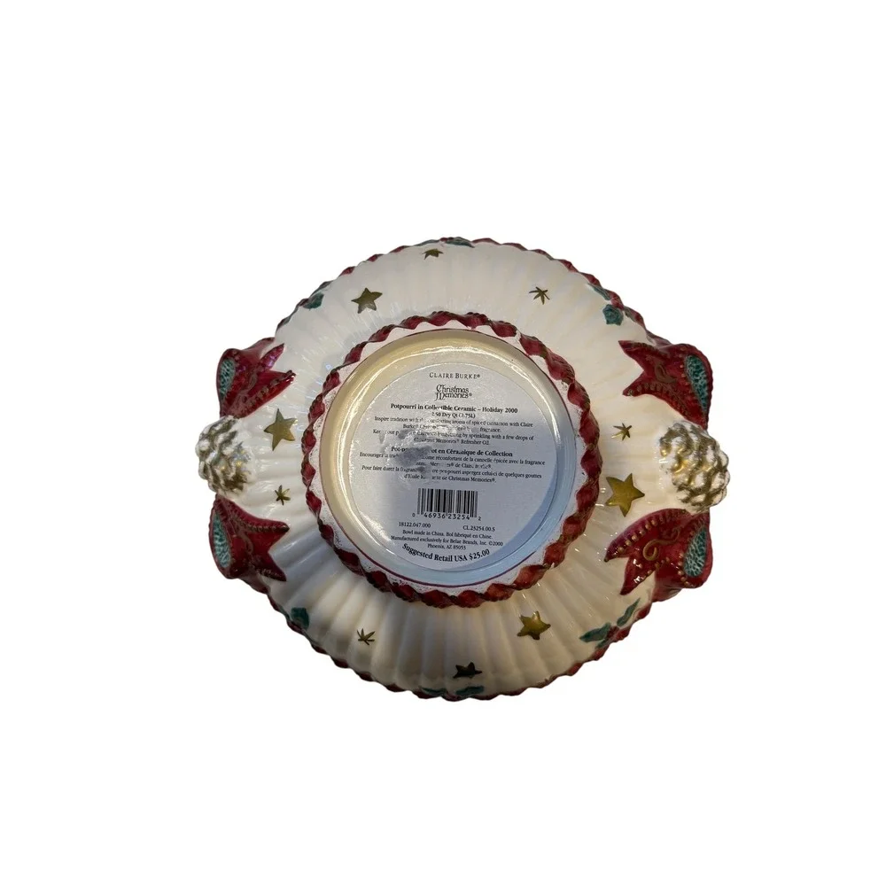 Claire Burke Christmas Bowl Holiday Decor Potpourri Collectible Ceramic 10